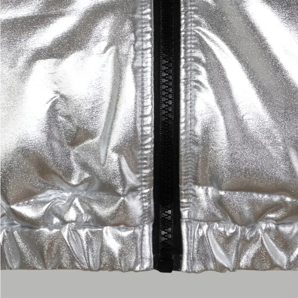 Silver Metallic Big Girls Puffer Jacket